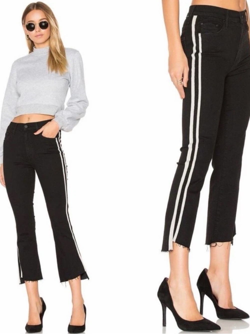 🖤 MOTHER The Insider Crop Step Fray Jeans Size 25 Guilty Racer Black Stripe